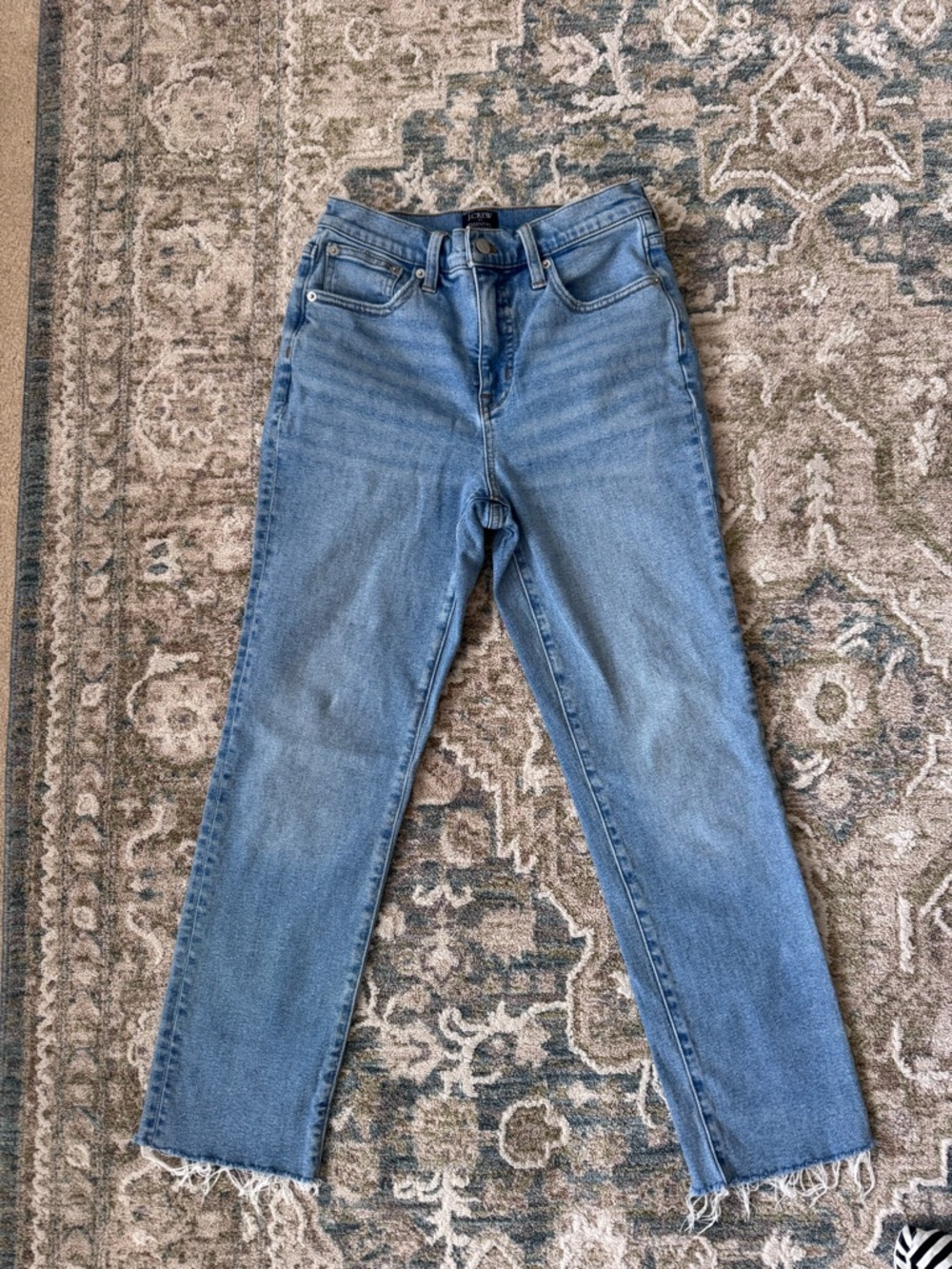 J. Crew Light Blue Straight-Leg Jeans with Frayed Hem